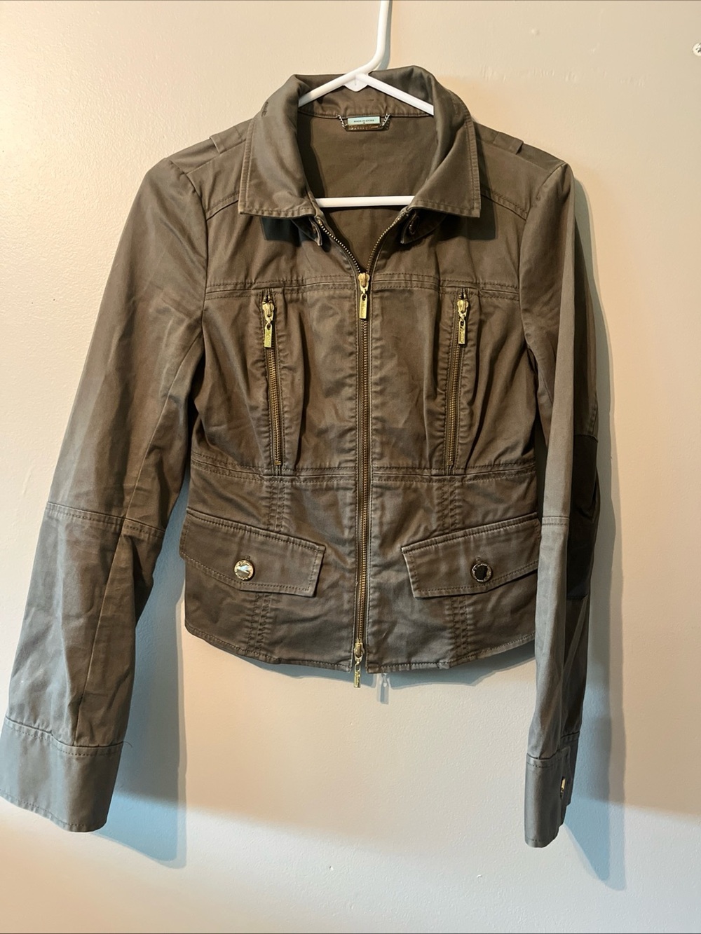 Guess By Marciano Green Moto Biker Jacket Women’s Size Small Zip Elbow Pads